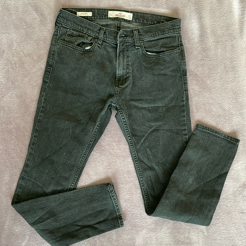 Hollister Mens Jeans W31 L30 Super Skinny Epic Flex Medium Wash black denim